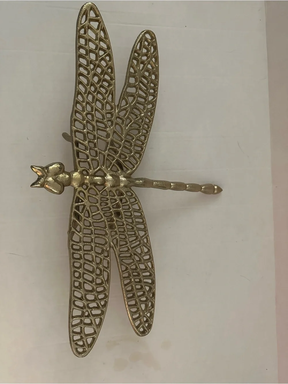Gold Metal Dragonfly Figurine Trivet Decor Openwork Wings Tabletop Accent